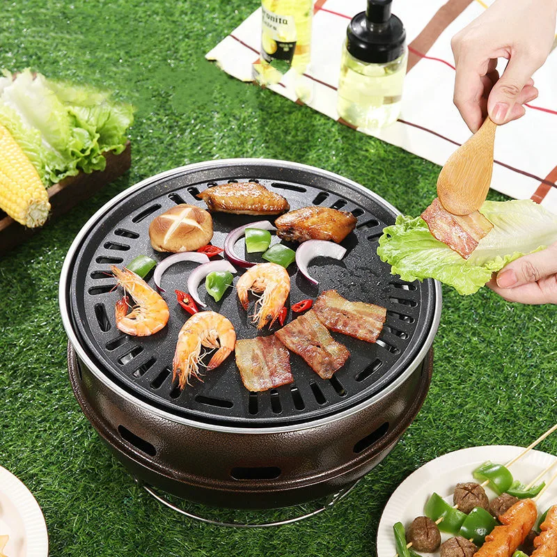 Zewnętrzny przenośny Grill Grill węglowy Grill ze stali nierdzewnej handlowy koreański okrągły Grill węglowy