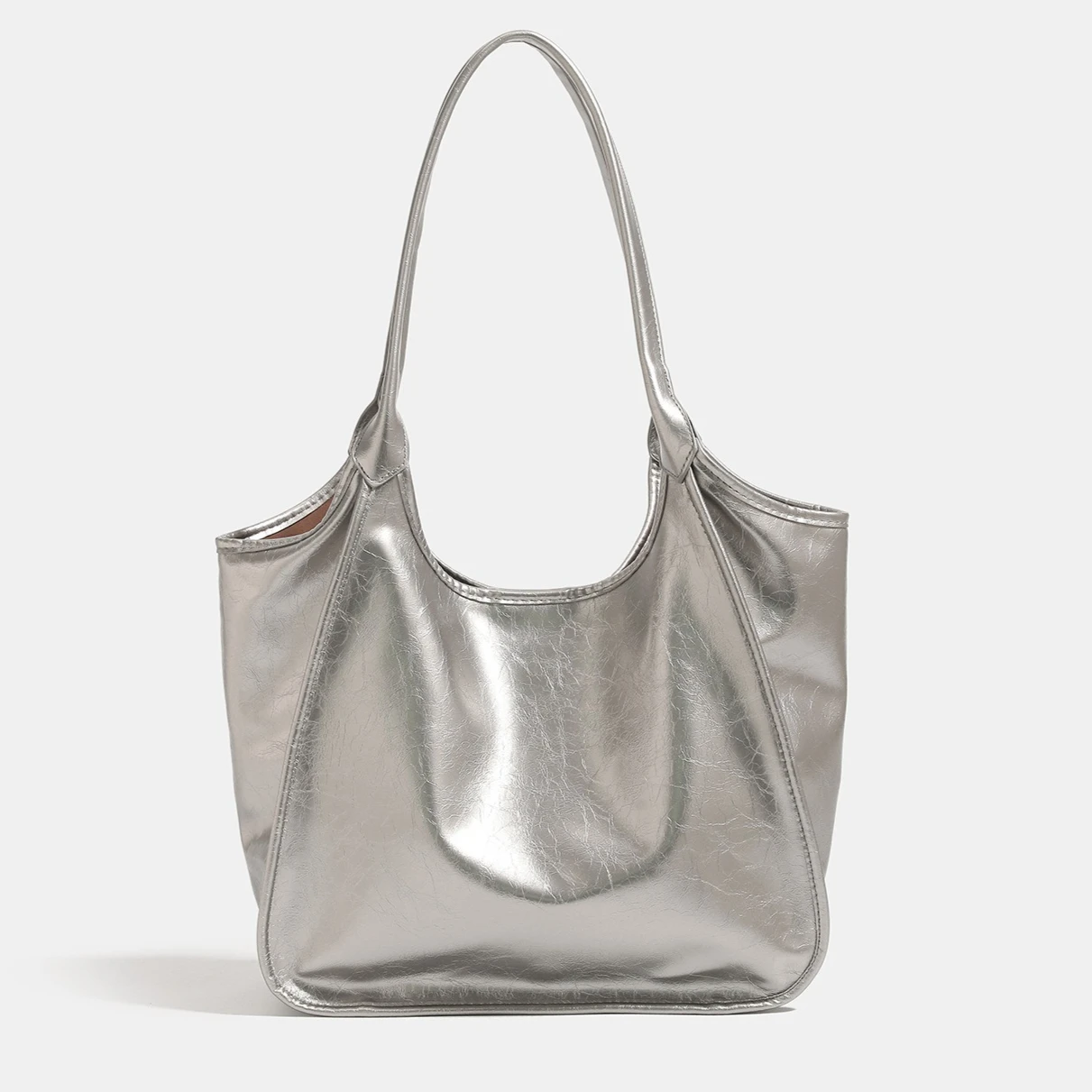 

Commuting Women Shoulder Bags Large Capacity design ladies handbag Soft PU Leather big Tote silver Casual Armpit bag bolsos