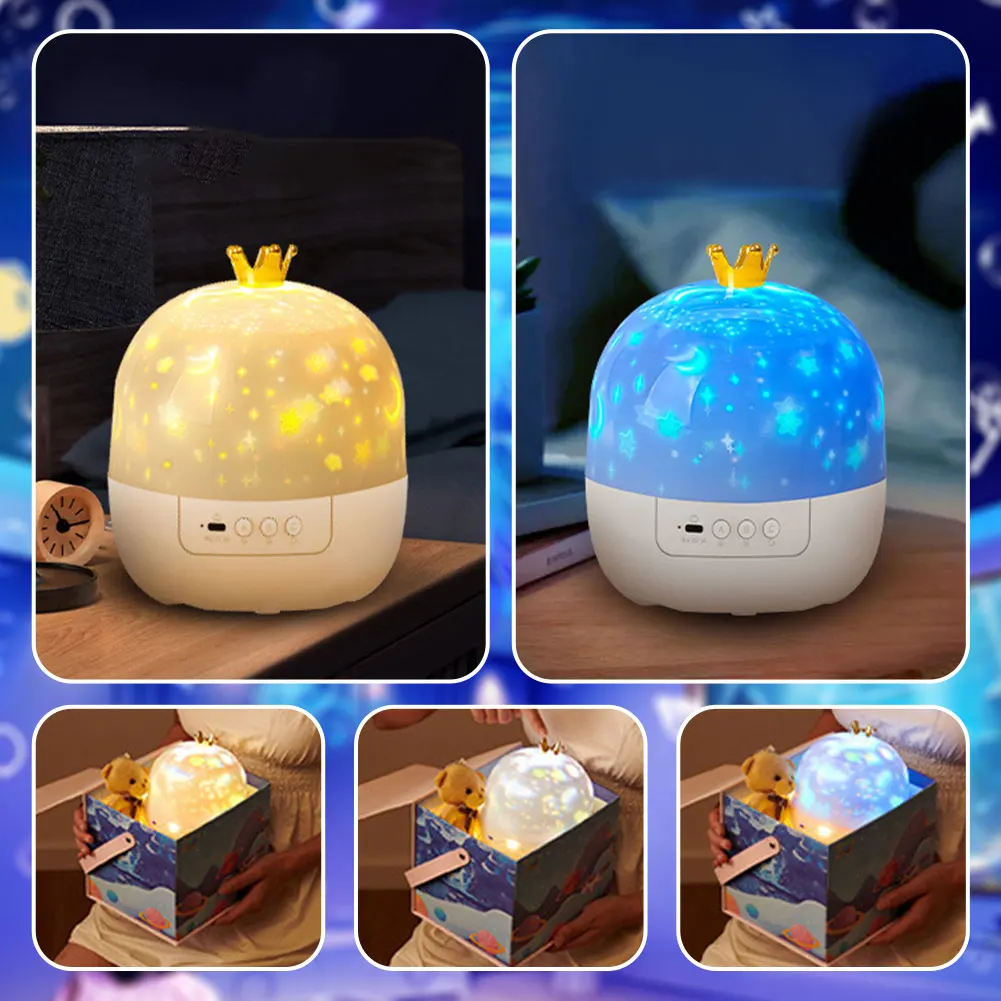 Night Light Projector with Music Rotatable Star Projector 15/21 Projection Theme Crown Night Light 3 Light Modes for Boys Girls