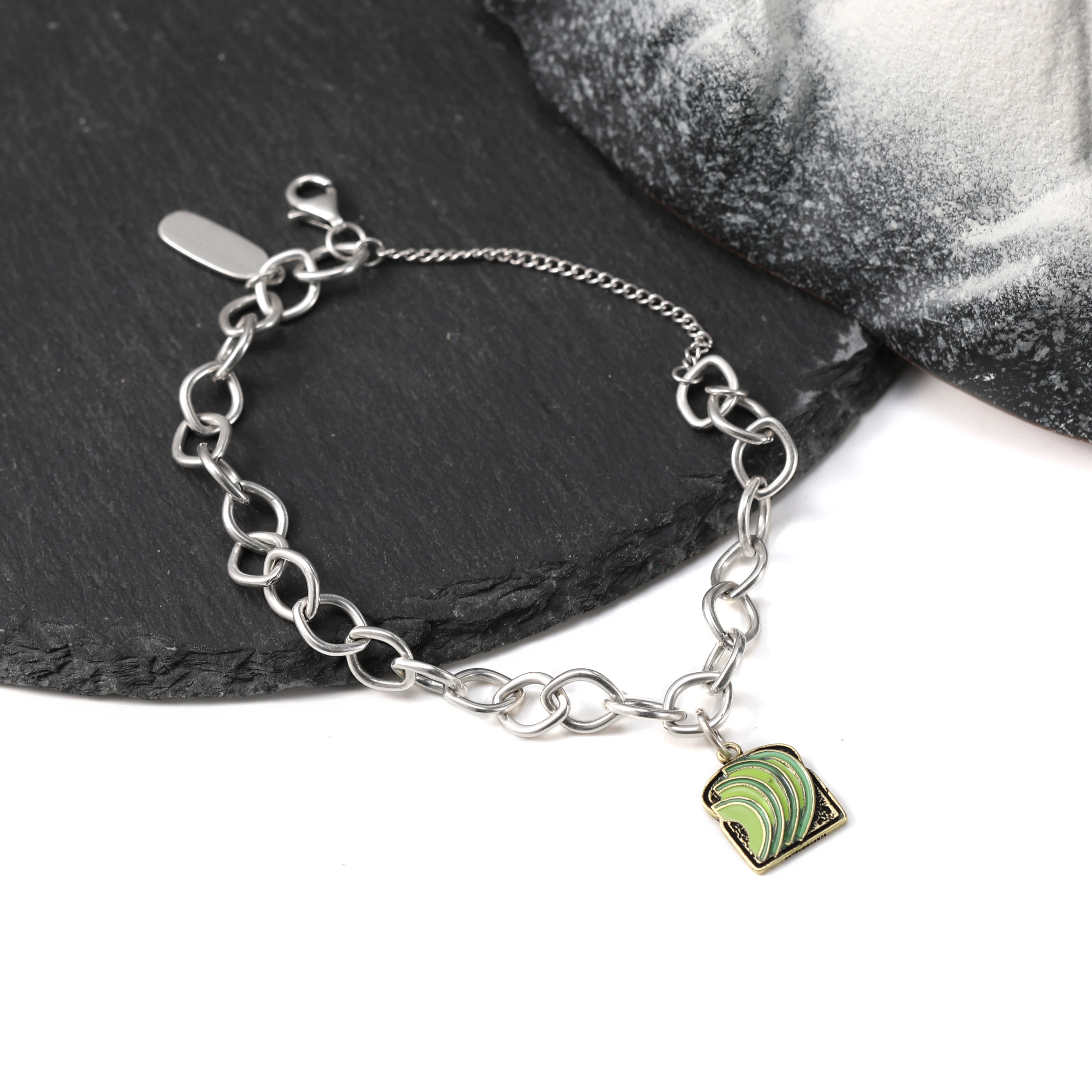 

Genuine 925 sterling silver James Avery Forged Link Charm Bracelet paired with Enamel avocado toast pendant