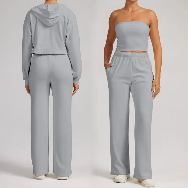 

Женский комплект для тренировок для йоги, регулируемый плечевой ремень, бюстгальтер с капюшоном, свободная одежда для йоги, повседневная зимняя спортивная одежда для бега