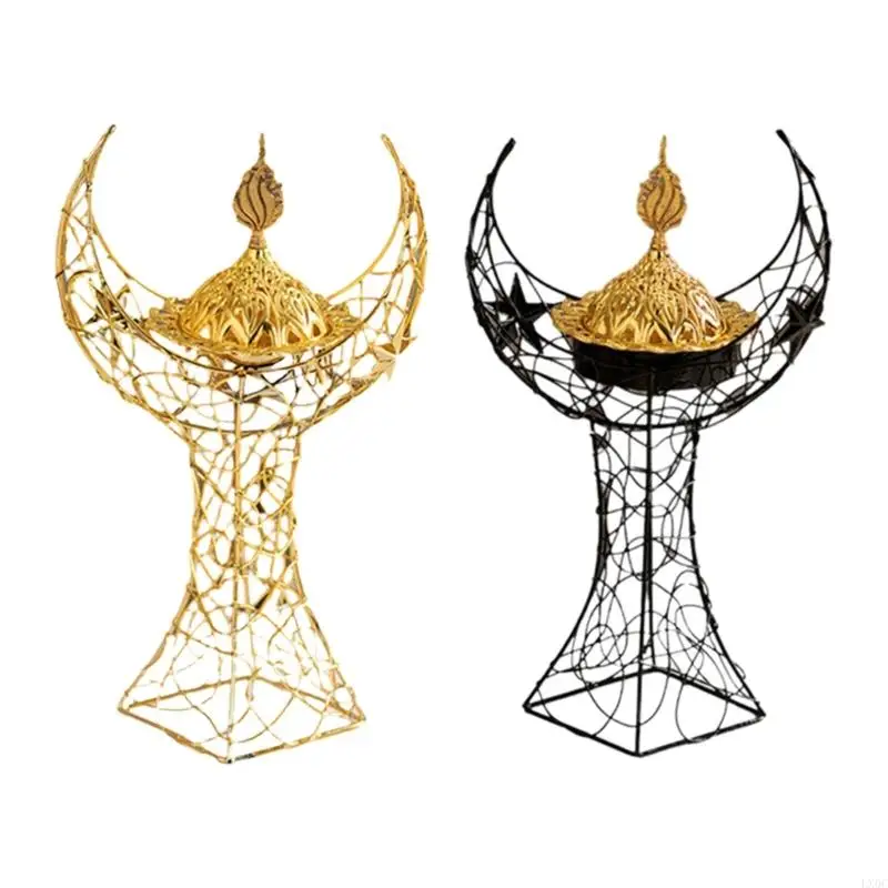 LX0C Arabic Moon Tower Holly Metal Incensistica in increspazione con coperchio per Eid Festival