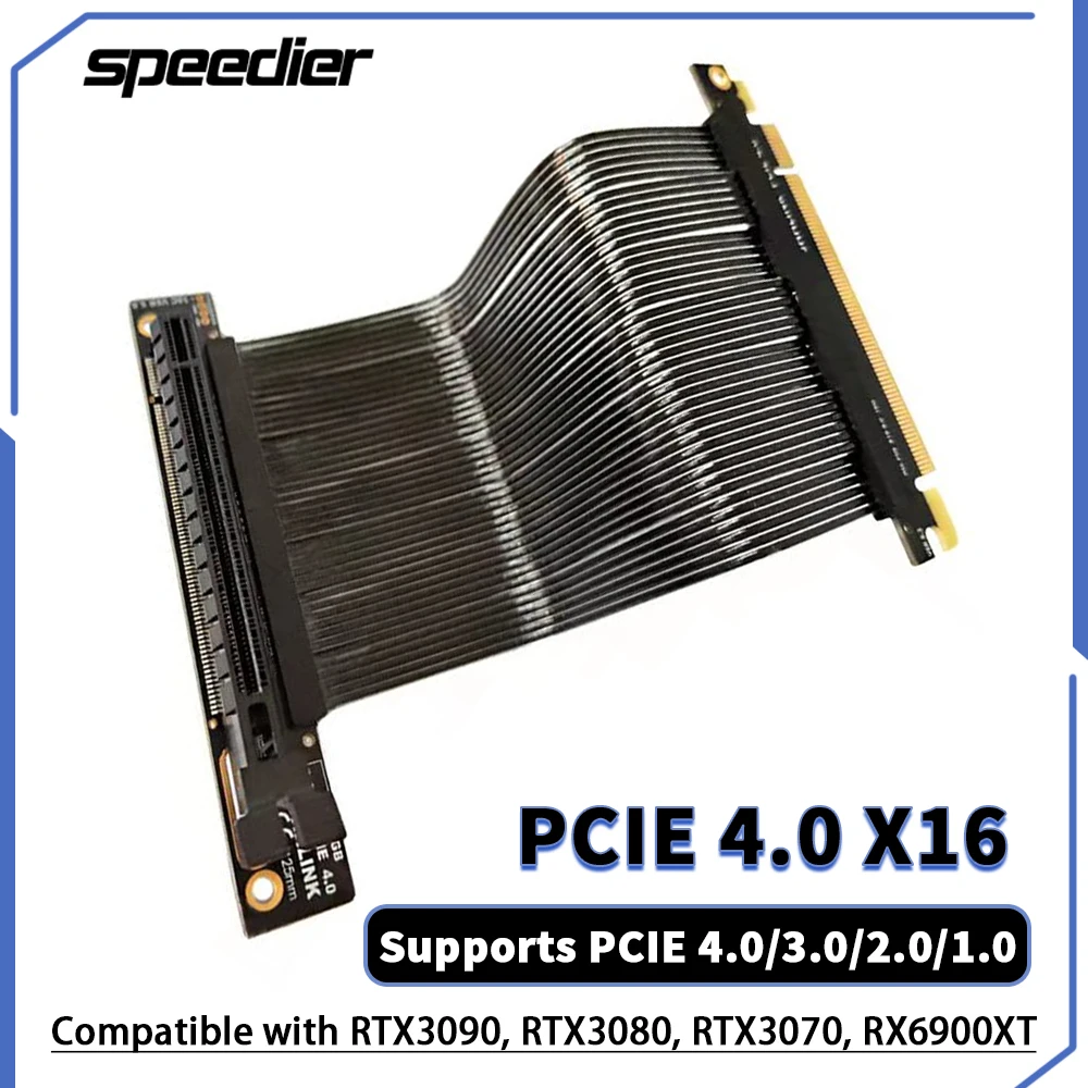 Right Angle PCI Express 4 0 Riser x16 Cable Supports PCIE 4.0/3.0/2.0/1.0,Compatible with RTX3090, RTX3080, RTX3070, RX6900XT.