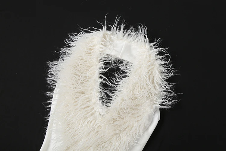 Weird Puss Bodysuit mit Kunstpelzkragen für Damen, tiefem V-Ausschnitt, Neckholder, rückenfrei, ärmellos, figurbetont, sexy, Hottie, Midnight High Street Outfit – Detail 6