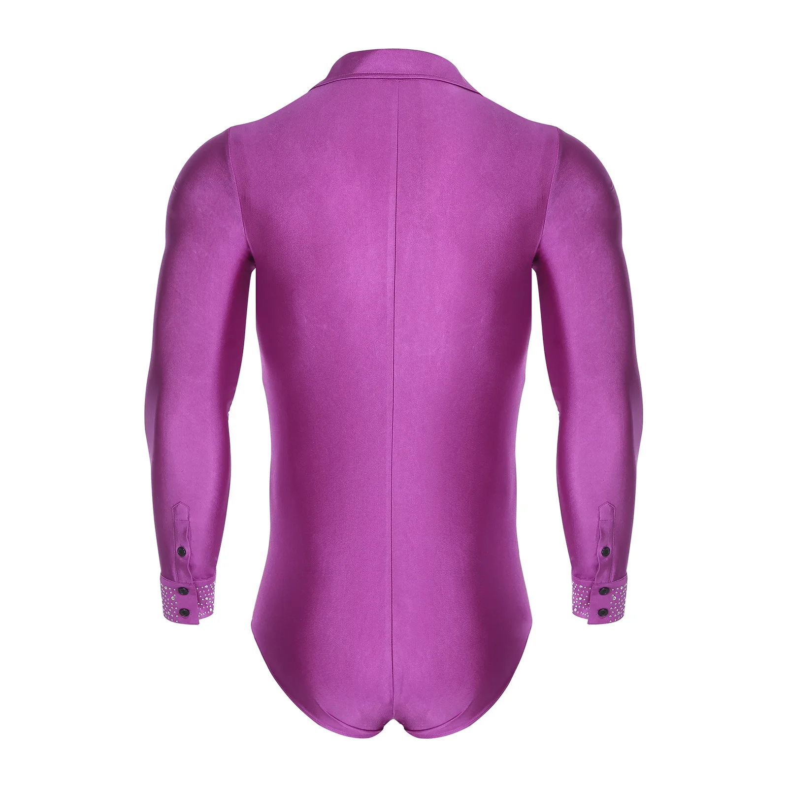 Mens Sparkling Rhinestones Latin Dance Jumpsuit Long Sleeve Bodysuit for Modern Latin Dancing Figure Ice Skating Stage Costumes