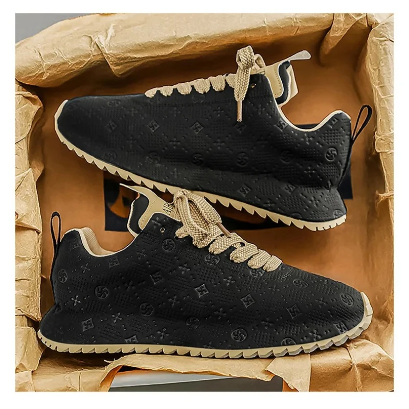 

New Men Leather Casual Platform Shoes Street Cool Skateb Sport Shoes Trend Lace-up Chunky Sneaker