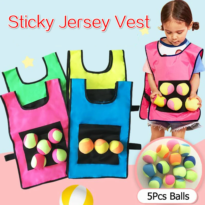 Gilet da gioco appiccicoso Dodge Ball Sport all'aria aperta Giocattolo Jersey Puntelli in tessuto Lancio Cattura palline in morbido pile Sicuro per bambini Adolescenti Adulti