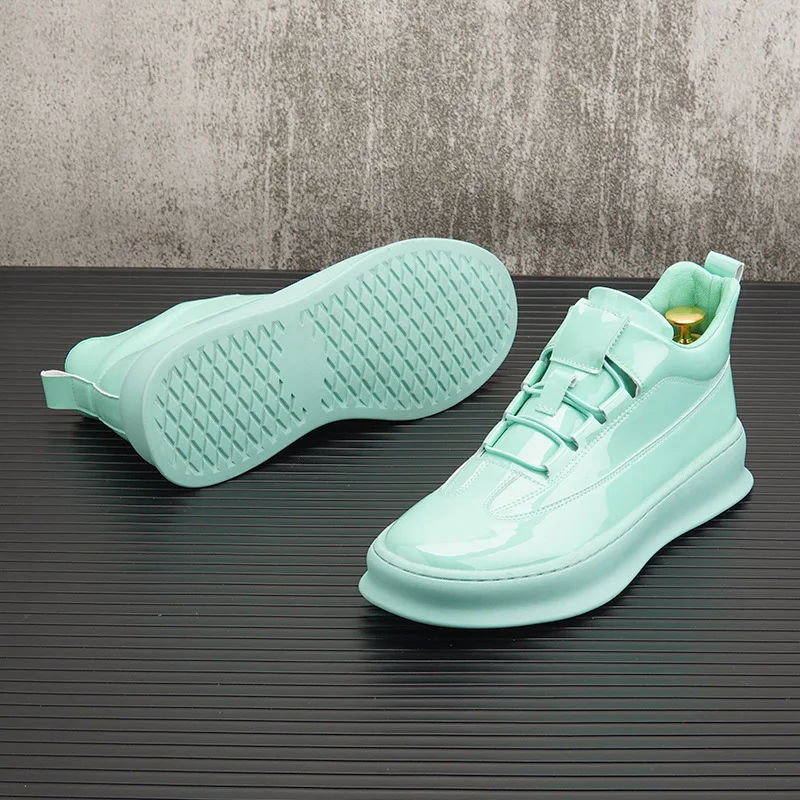 mens fashion punk nightclub dresses patent leather shoes lace-up platform shoe street style youth sneakers trend footwear zapato image 3
