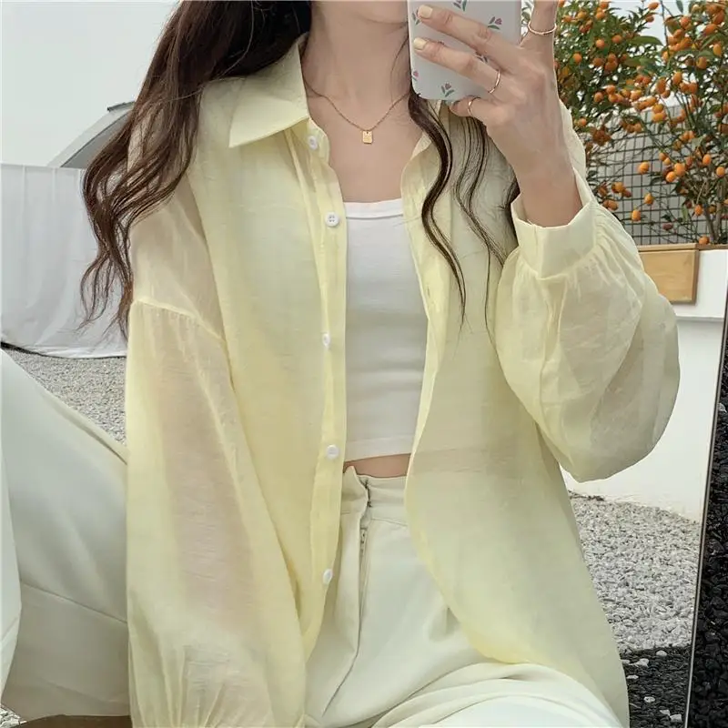 Chiffon Long Sleeve Shirts Women Solid Elegant Sun Protection Breathable Translucent PopularStylish Sexy Fashion Loose Outwear