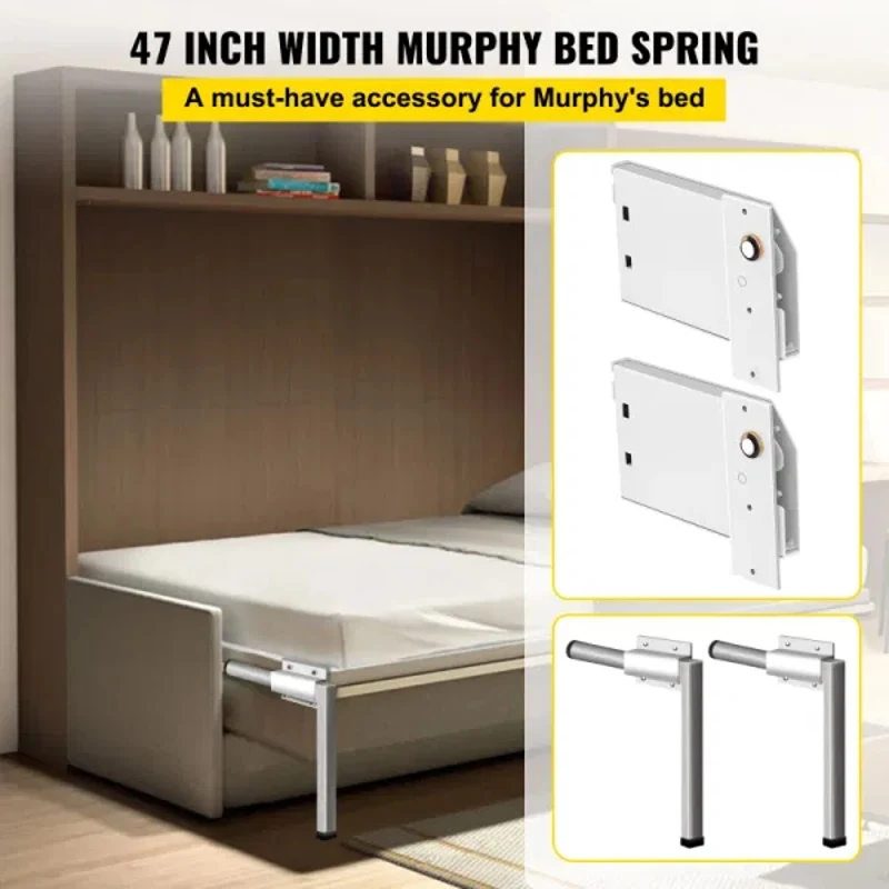 Murphy Mounting Wall Springs Mechanism Heavy Duty Support Hardware DIY Kit for Queen Twin Size Bed (Horizontal) White