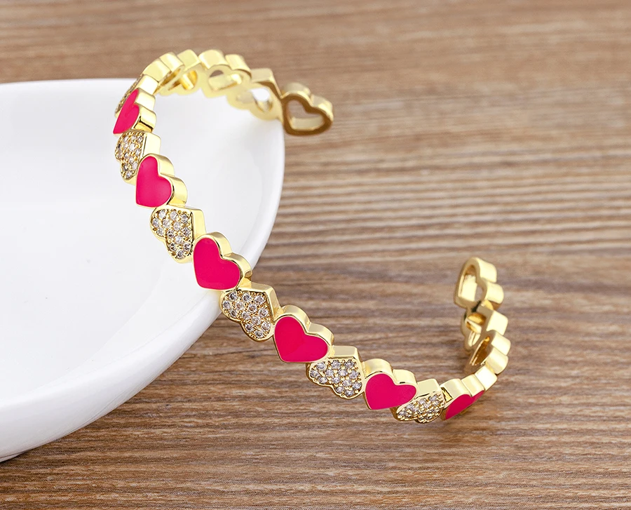 Nidin Trendy 5 Farben Geöffnete Armbänder für Frauen Gold Überzogene Herz Romantische Liebe Schmuck Zubehör Emaille Verstellbare Armband Geschenk – Detail 9
