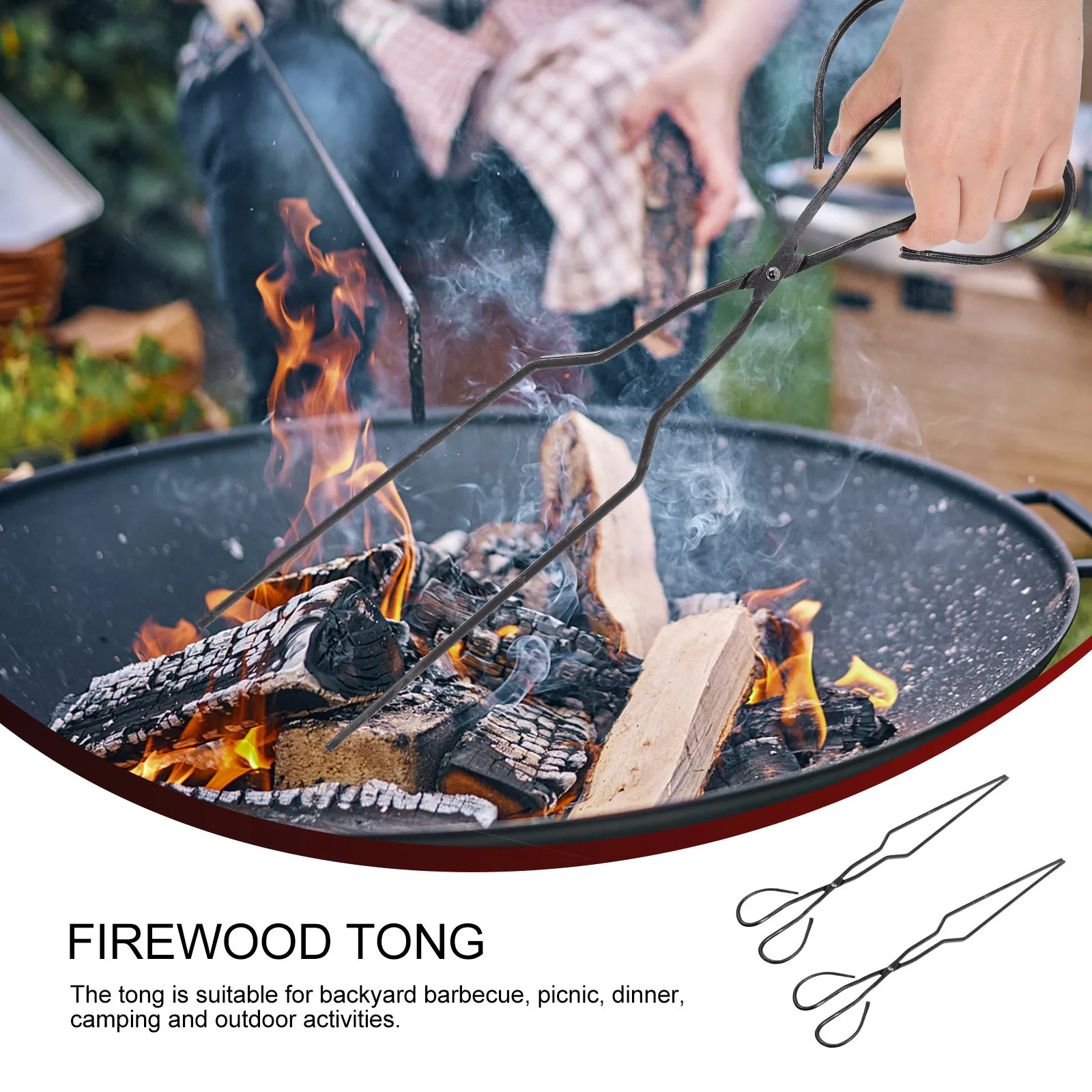 

2Pcs Charcoal Tong Long Handle Iron Bbq Clamp Durable Firewood Clip Outdoor Camping Barbecue Supply Tool Firewood Tong