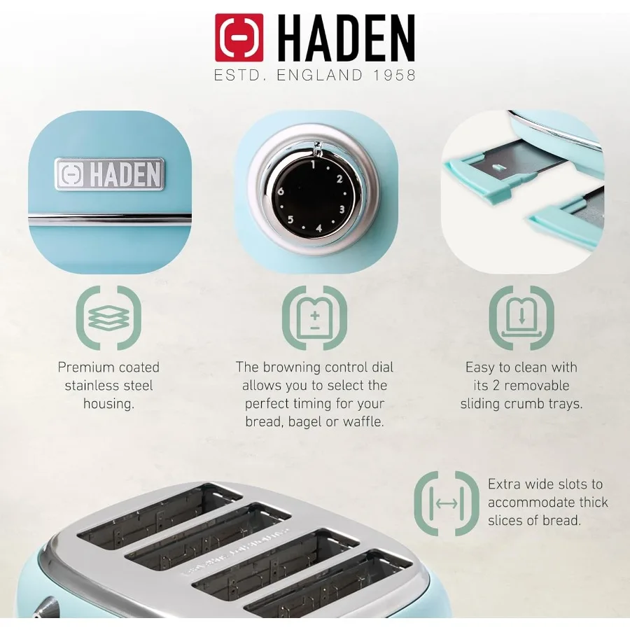 ماكينة صنع القهوة بالتنقيط القابلة للبرمجة سعة 12 كوبًا مع محمصة خبز متكاملة من الفولاذ المقاوم للصدأ بفتحة واسعة من الفولاذ المقاوم للصدأ باللون الفيروزي والكروم #5