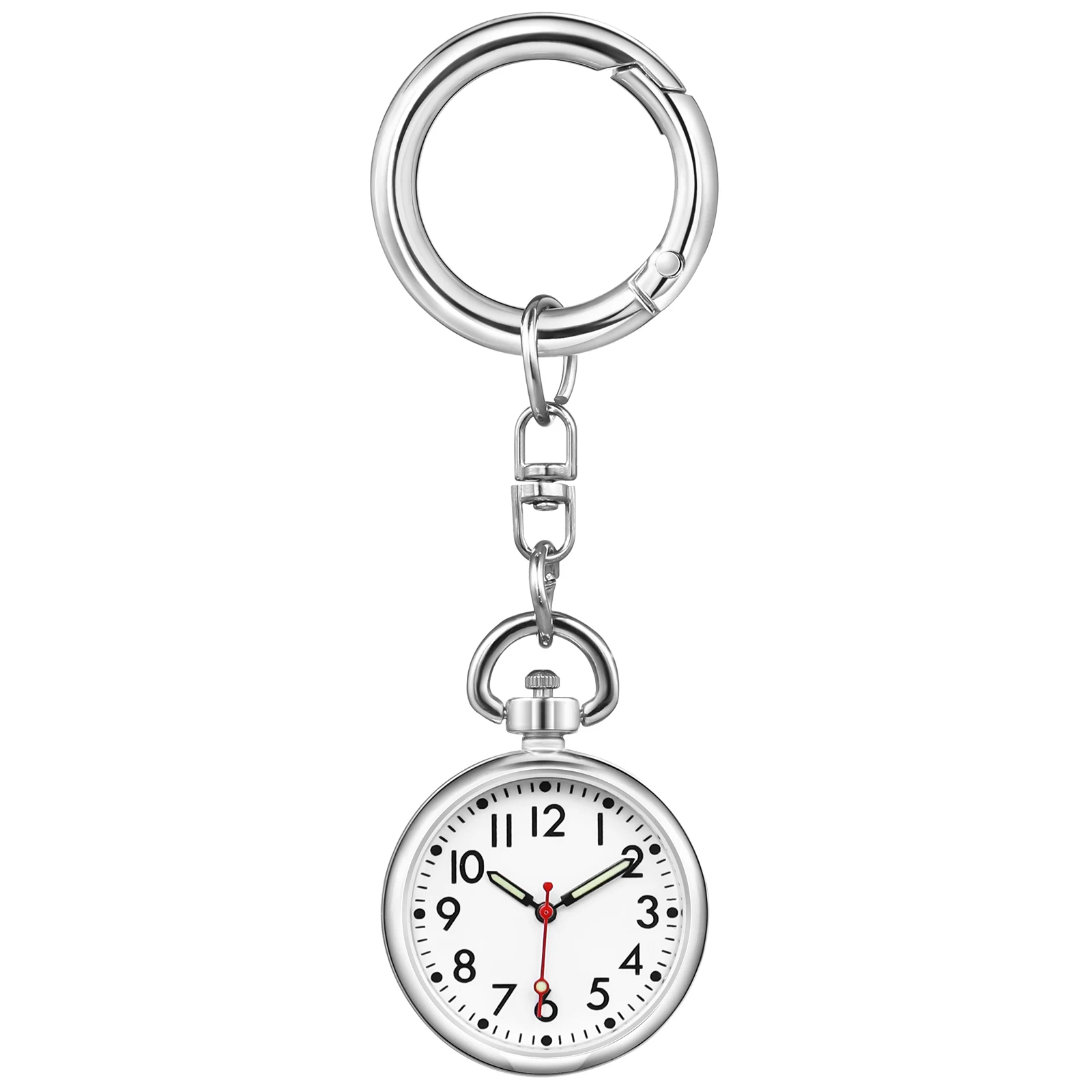 

Luminous Nurses Fob Keychain Pocket For Women Men Silver Stainless Steel Glow In Dark Portable Pendant Watch Clip On Round