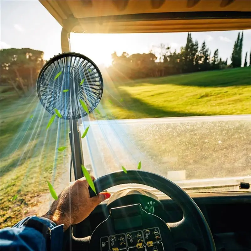 NALFI-2 Pack Golf Cart Fan, Fan For Golf Cart - Portable USB Input, Clip Base Fit Square/Round Pole 2.5M Extended Cord