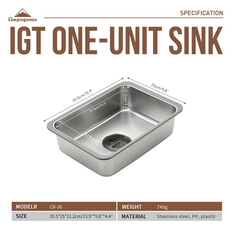 CAMPINGMOON CK-26 IGT وحدة واحدة بالوعة 304 الفولاذ المقاوم للصدأ متعددة الوظائف غسل الصحون بالوعة حوض تخزين المياه للتخييم في الهواء الطلق #3