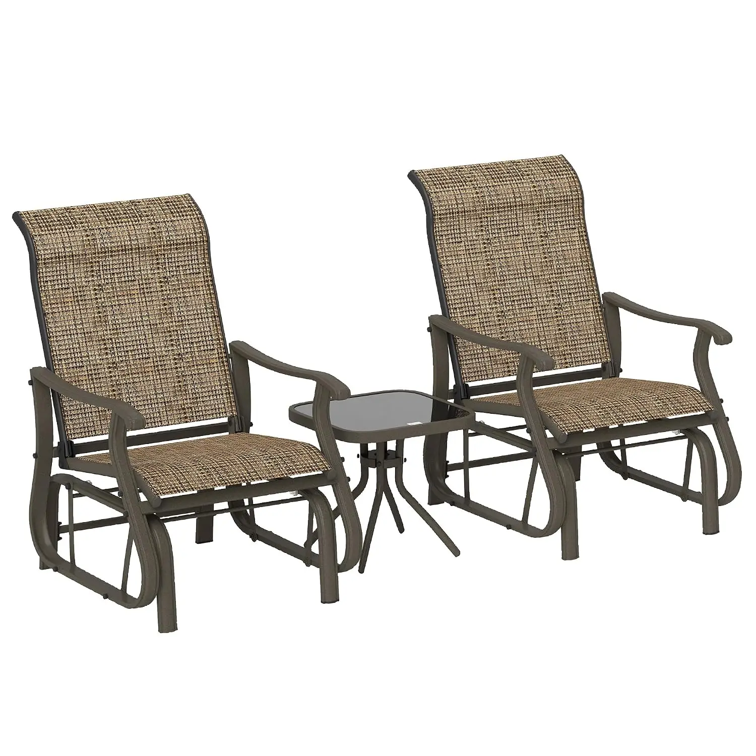 3-Piece Outdoor Gliders Set Steel Frame Patio Light Mixed Brown, Customized