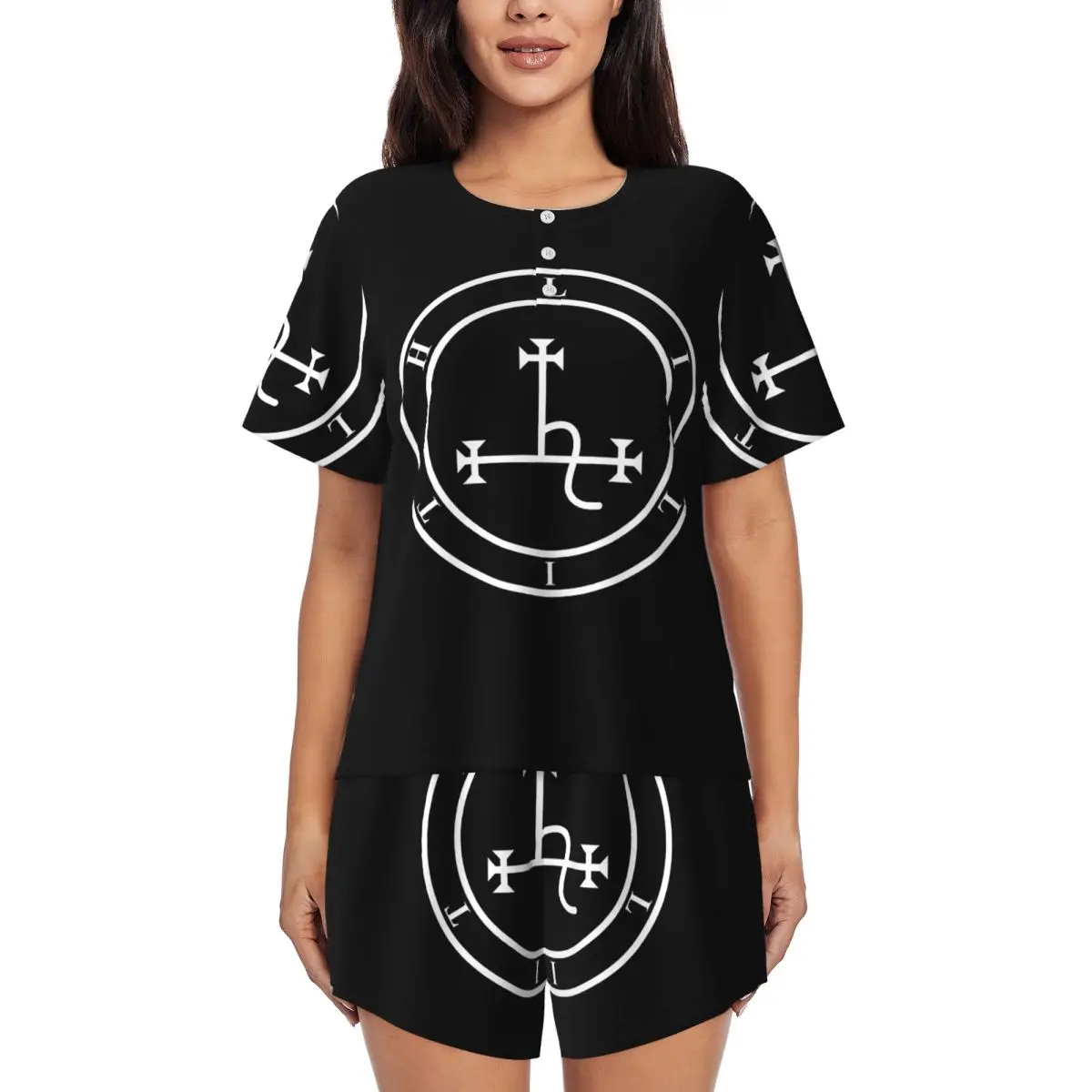 

Ночные рубашки с круглым вырезом и короткими рукавами Sigil Of Lilith, женские мягкие пижамные комплекты для сна, короткие штаны