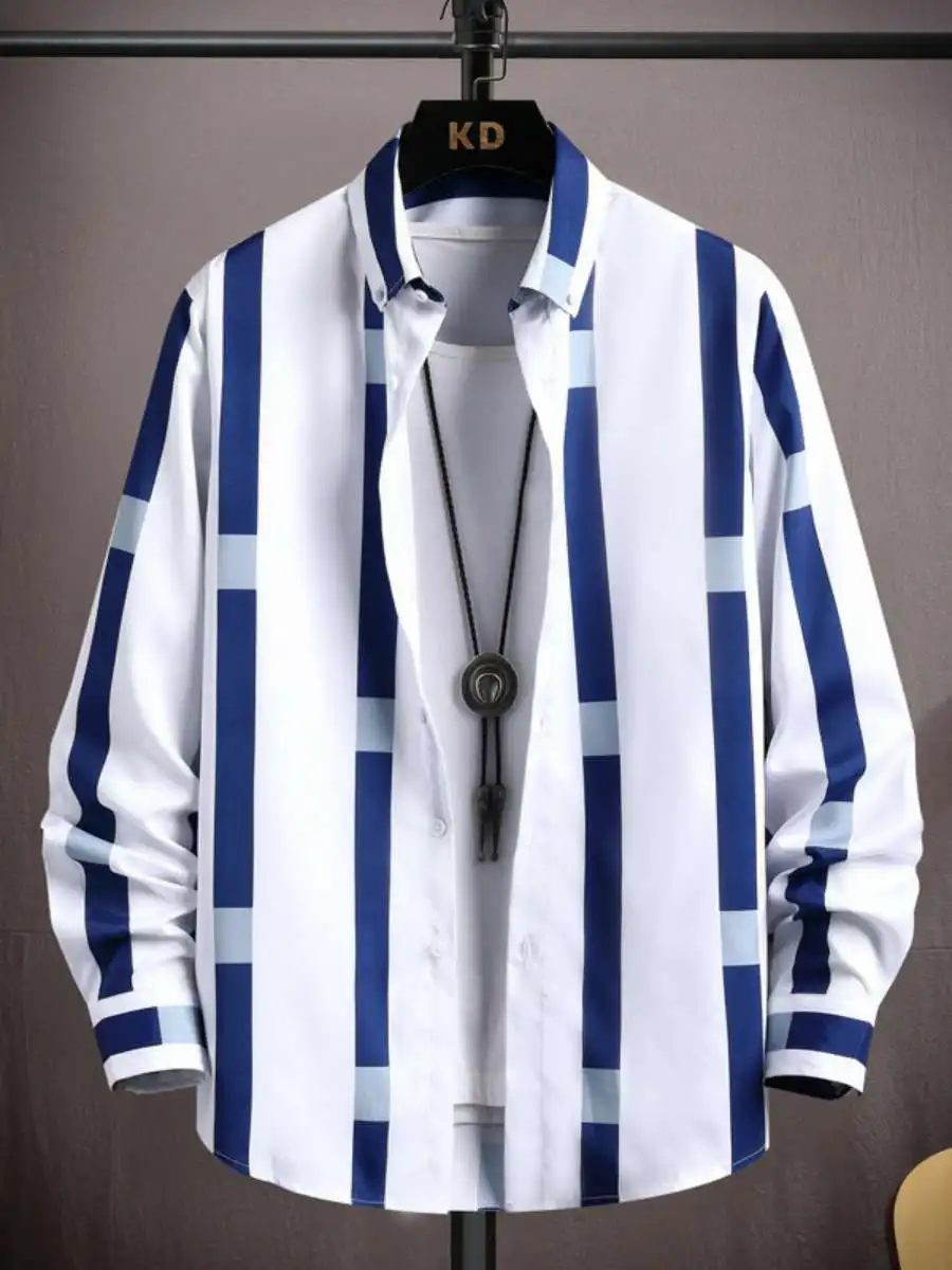 

New Spring Men's Wide Stripe Long Sleeve Casual Shirt Collared Slim Fit Spring 2024 Shirt Casual Wear Business Casual