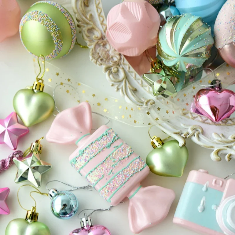 

34/58Pcs Macaroon Christmas Balls Set Camera Candy Christmas Tree Ornament Festival Plastic Merry Christmas Decor Children Gifts
