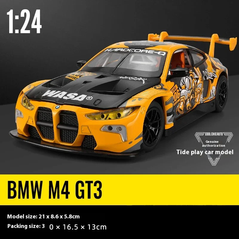 1:24 BMW M4 GT3 WASA Racing Series Alloy Metal Diecast Model Car Sound And Light Collectibles Hobbies Children Toy Birthday Gift