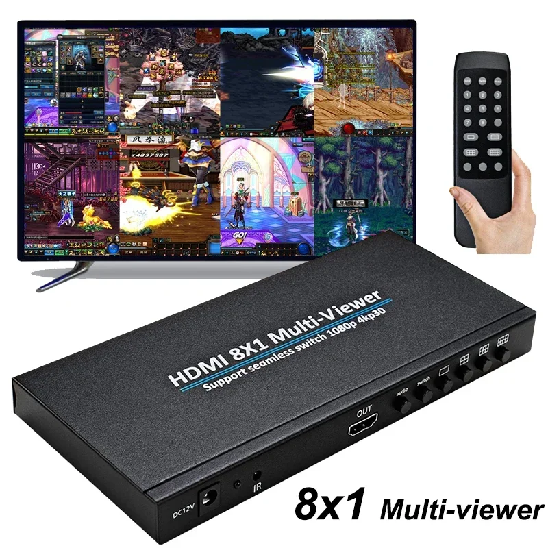 4K 8x1 HDMI Quad Screen Multiviewer 8 in 1 Out Video Image Seamless Switch HDMI Multiviewer Multi Screen Divider 6 Display Modes