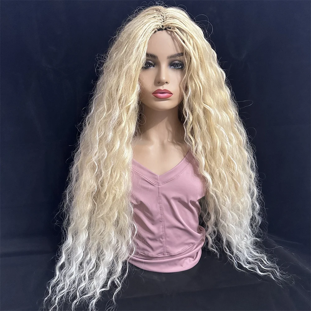 

New Blonde Wigs Easy to Wear Headband Wig For Black Women Synthetic Headband Wigs Box Braid Wigs Ombre Long Wigs Heat Resistant