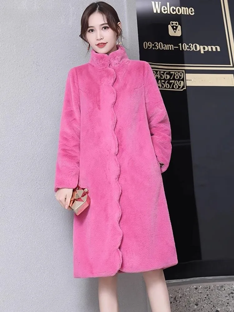 

Nerazzurri Faux Fur Coat Women's Winter Long Young Sle Stand Collar Faion Slimming Fur Coat Korean Sle Long Sve