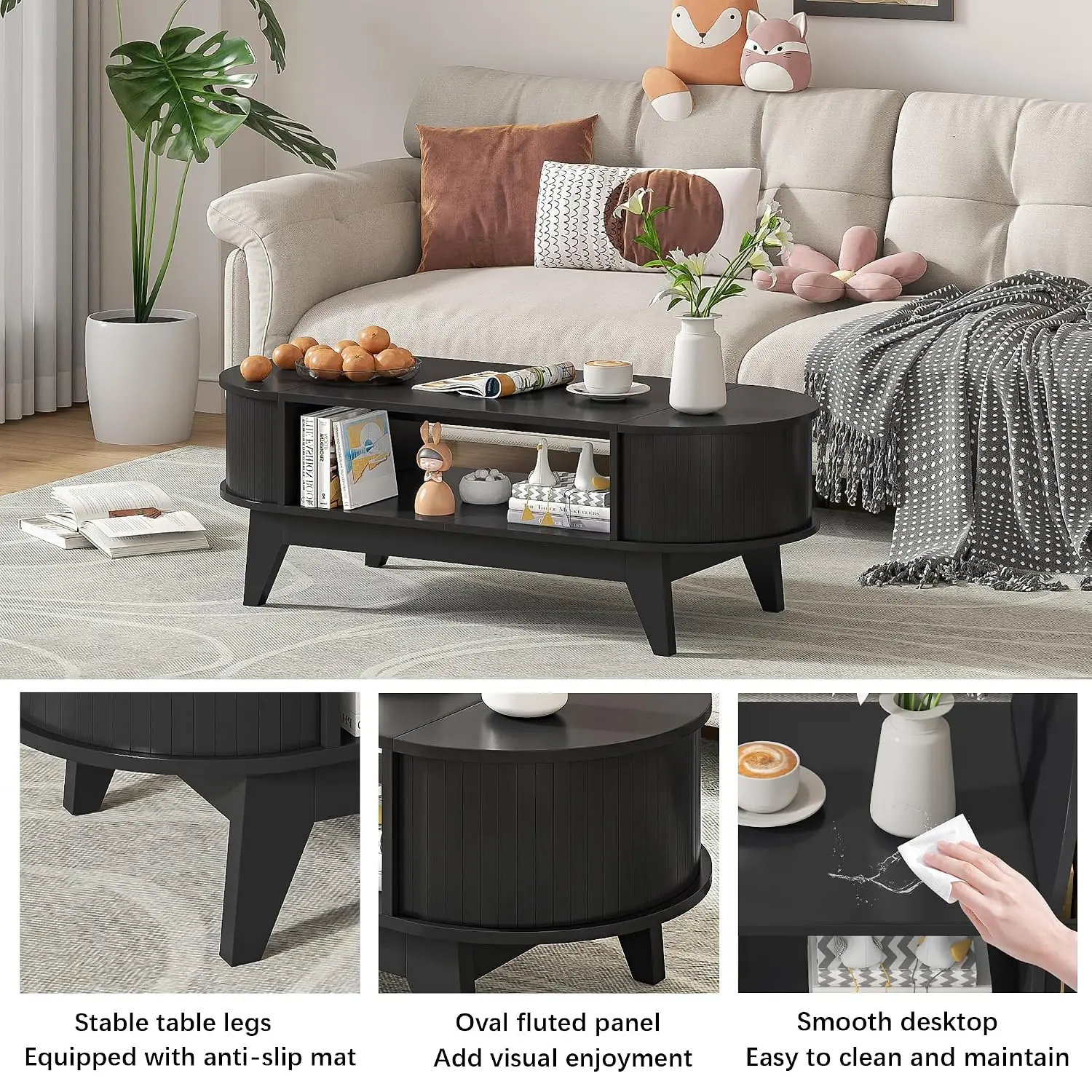Walnut Coffee Table Storage Flip-Top Hidden Lids Living Room 2 Lids, Customized