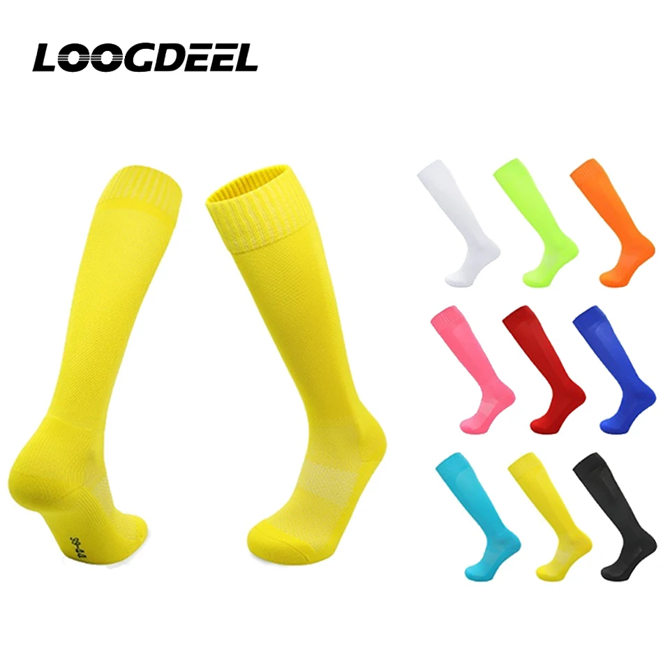 

Профессиональные футбольные носки Loogdeel однотонного цвета с нескользящей махровой подошвой, дышащие, впитывающие пот, длинные спортивные носки для взрослых