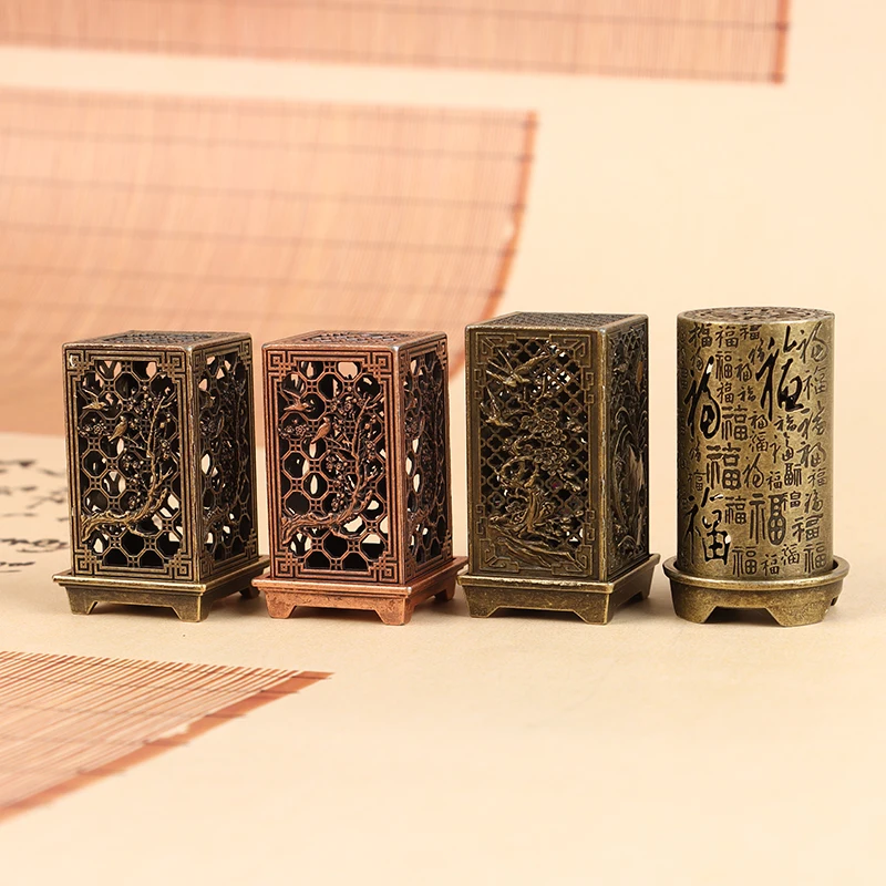 Square/Cylindrical Vertical Incense Burner Zinc Alloy Incense Holder Indoor Aromatherapy Home Ornament Chinese Inense Burners