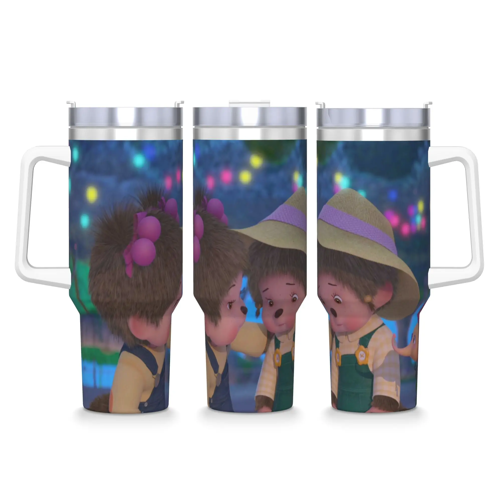 

Stainless Steel Tumbler Monchhichis Cute Monkey Car Mugs With Straws Camping Cold Drink Water Bottle Keep Heat Thermal Cups