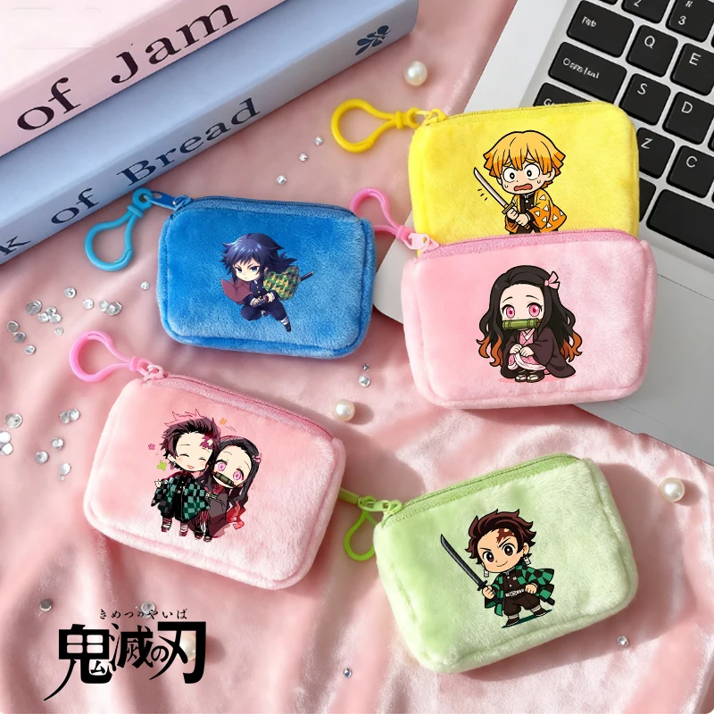 Monedero de Demon Slayer, Kimetsu No Yaiba, Monedero Pequeño de Anime para Niños y Niñas, Mini Bolsa de Almacenamiento Portátil, Monedero de Peluche con Colgante
