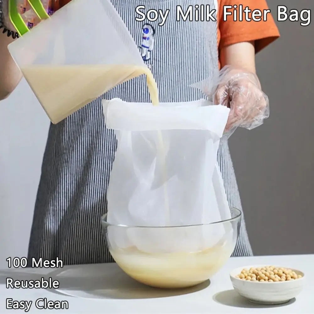 

Durable 100 Mesh Soy Milk Filter Bag Reusable Easy Clean Tea Coffee Juice Filter Net Collapsible Nylon Strainer