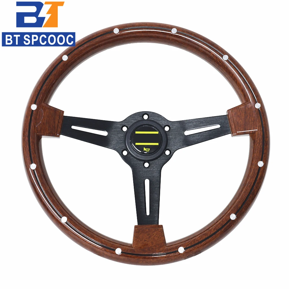Wood Grain Car Sports Steering Wheel 14inch 350mm  Universal Rivet Flat Classic Retro Steering Wheel ABS