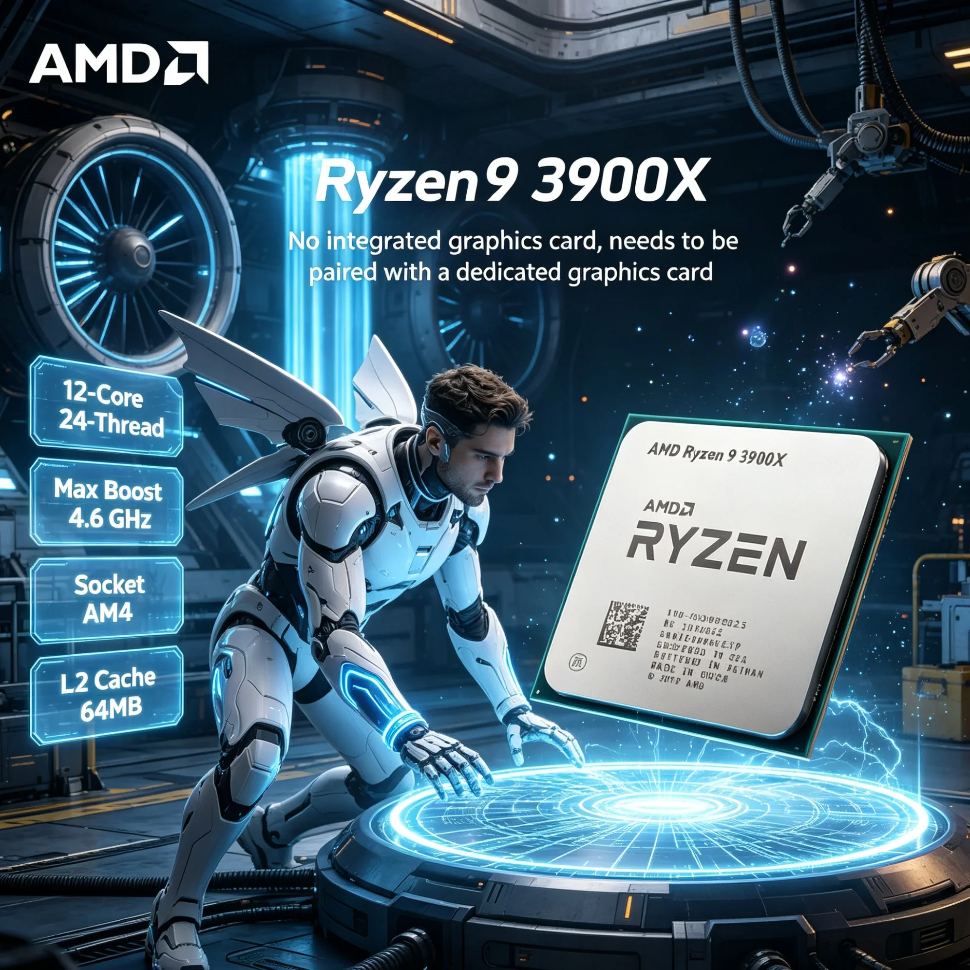 AMD CPU Ryzen 9 3900X for Gaming Streaming Rendering 12-Core 24-Thread 3.8GHz AM4 DDR4 64MB Cache Desktop CPU with RGB Cooler