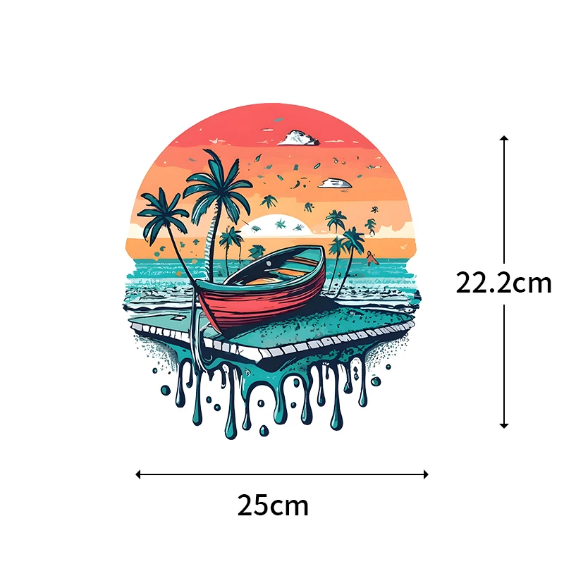 25CM Summer Beach and Sunset Ironing Heat Transfer T-shirt DIY Decorative Stripes Washable Palm Tree Women\'s Clothing Stickers