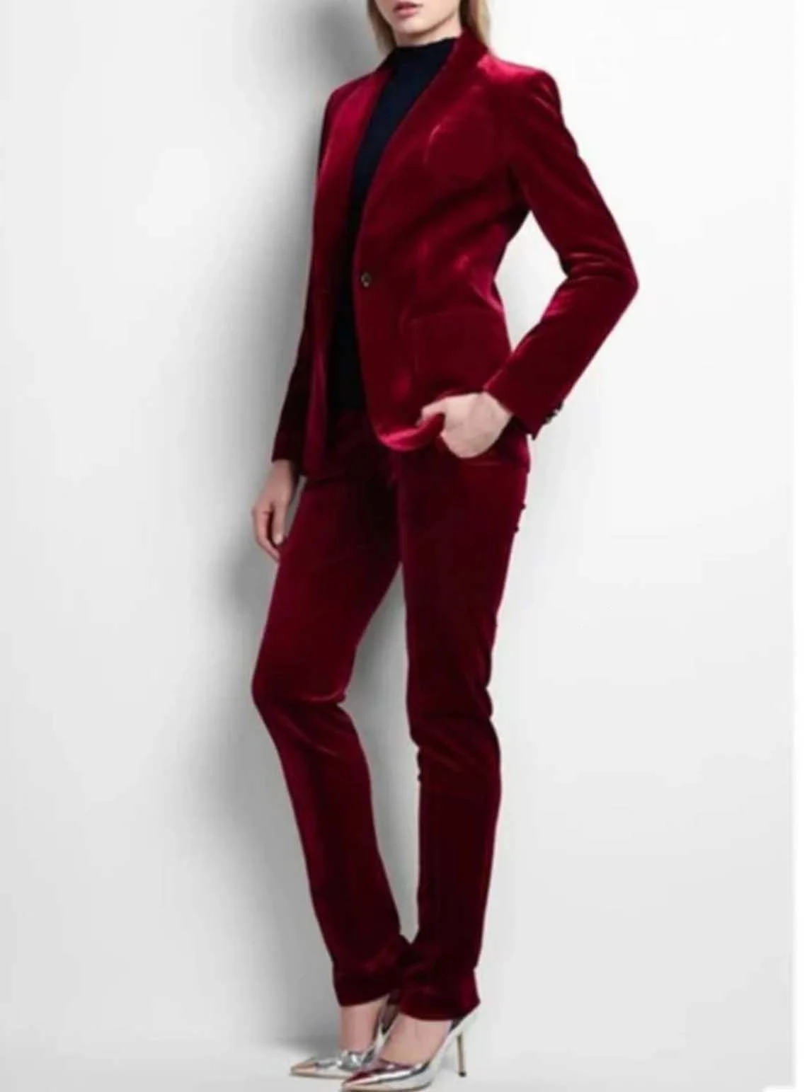 Velvet Women Prom Suits Red Lady Office Tuxedos For Wedding Guest Wear Slim Fit Evening Formal Blazers 2 Pieces Jacket