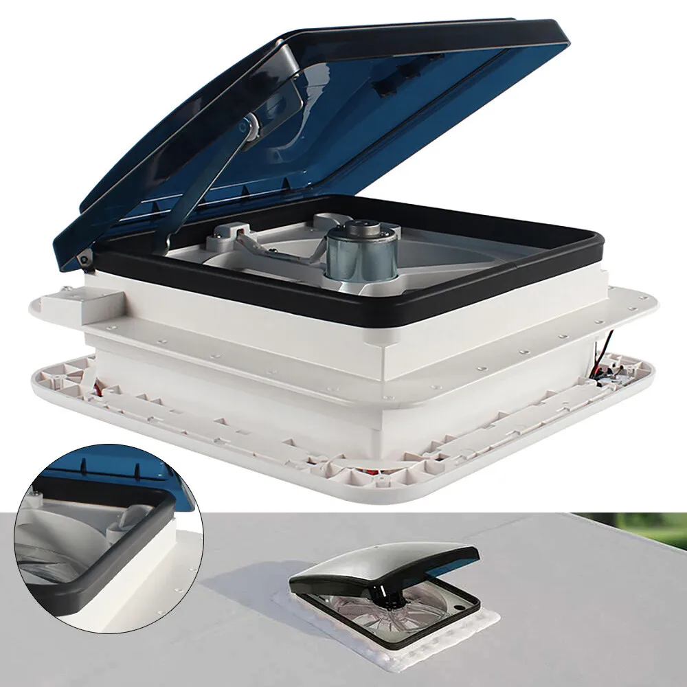 28x28cm 12V Wohnmobil-Lüfter und Wohnwagen-Dachfenster, 6 Geschwindigkeiten Reversibler Motor Dachventilator mit LED-Licht