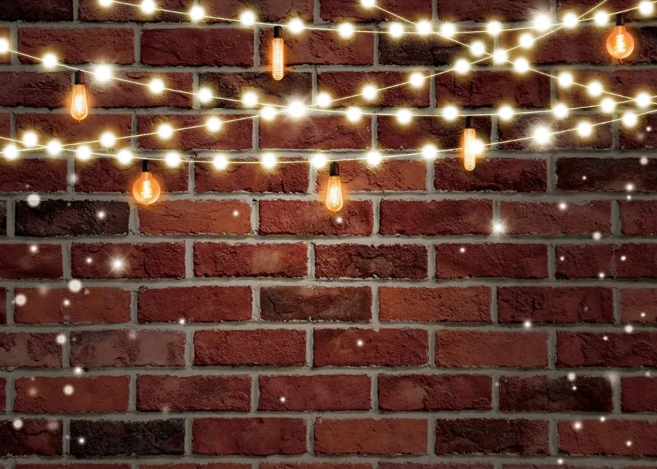 Brick Wall Backdrop Wedding Lights Photography Background Bridal Shower Proposal Ceremony Engagement Anniversary Baby Banner