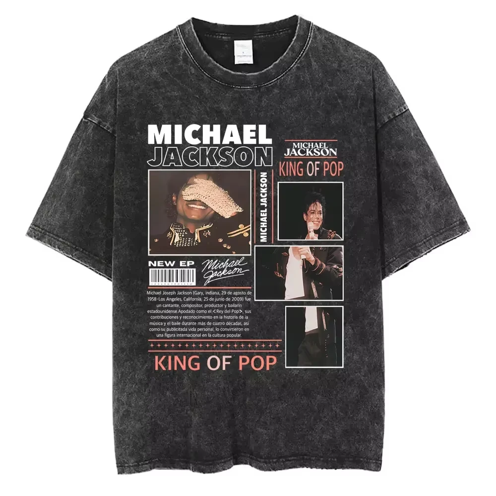 Camisetas Vintage Lavadas de Michael Jackson, el Rey del Pop, para Hombre y Mujer, Camiseta Informal Retro de Algodón, Camiseta Oversize de Estilo Gótico Rock para Hombre