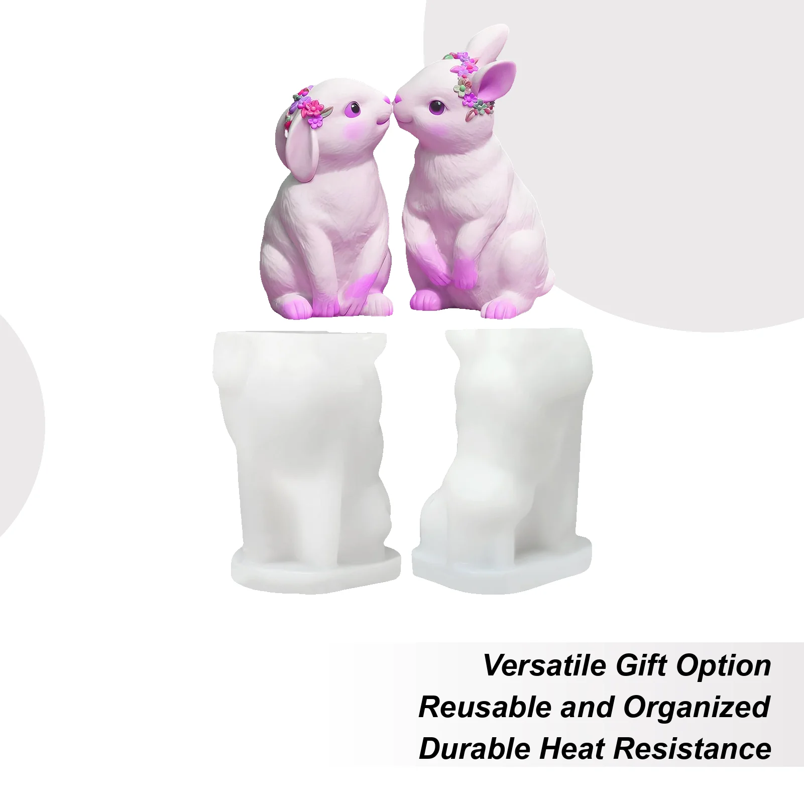 

Silicone Molds Cute 3D Rabbit Figurines 2 Pieces Bunny Candle Craft Molds For Plaster Chocolate Clay Living Room Bedroom Kitchen