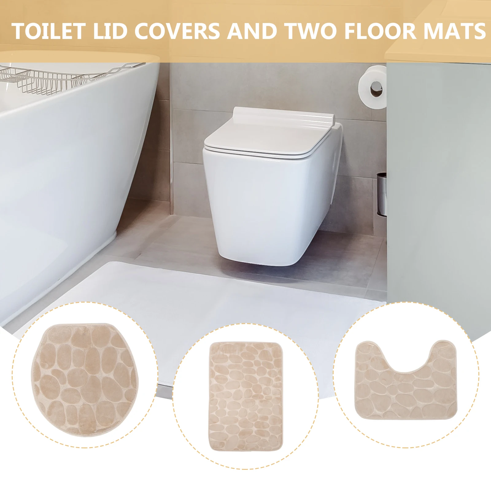 

Bathroom Rug Set Embossed Flannel Shells Non Slip Bathtub Mat Toilet Seat Cover U Shape Water Absorbent Quick