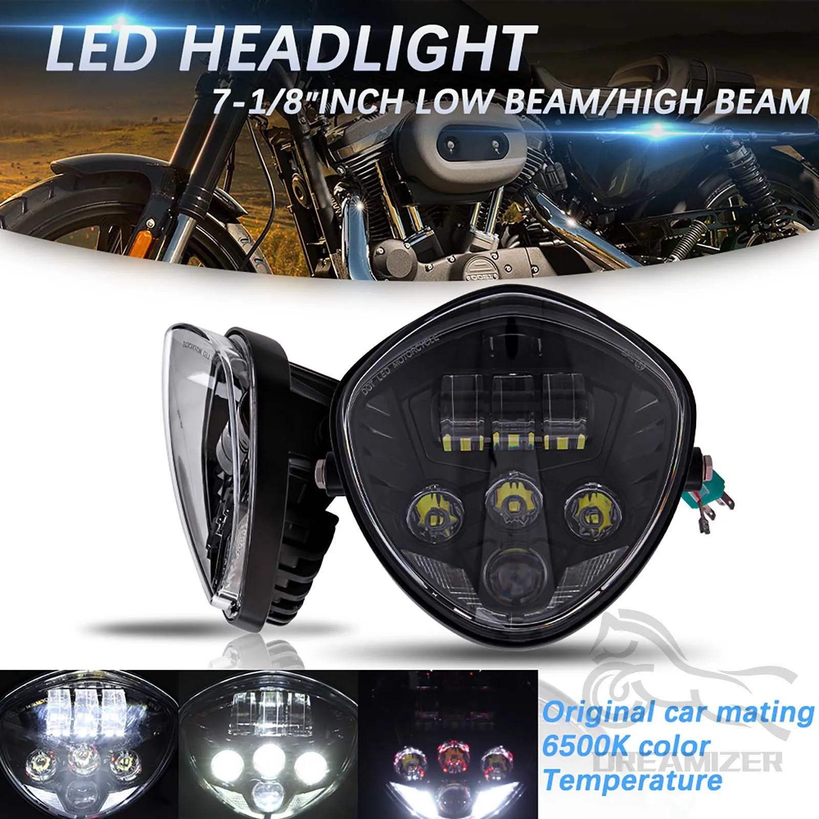 

7" Motorcycle LED Headlight w/ Bracket Clamp For Harley Honda Yamaha Cafe Racer LED Projection Headlight