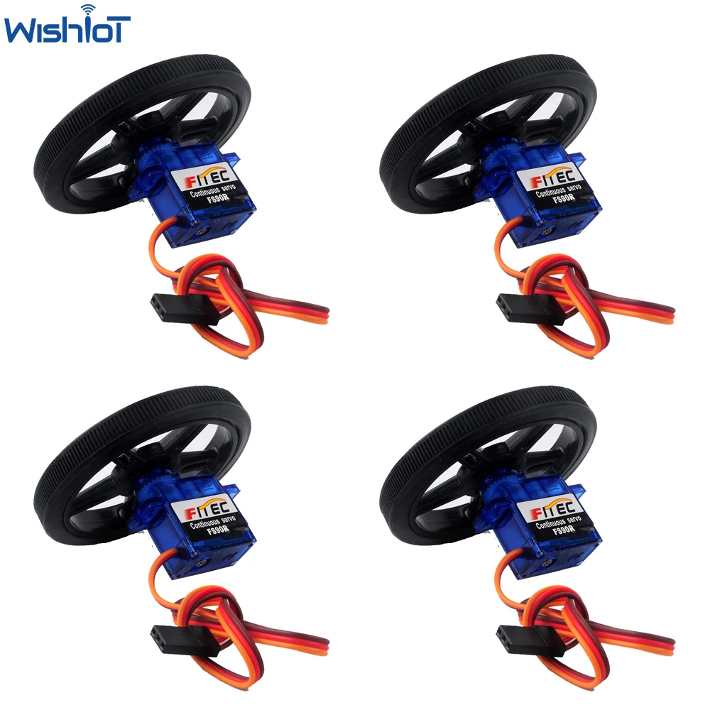 

4PCS FS90R 360 Degree Continuous Rotation Micro Servo+Wheels Tires 6V 1.5KG for Arduino Smart Car Microbit Robot RC Drone Gimbal