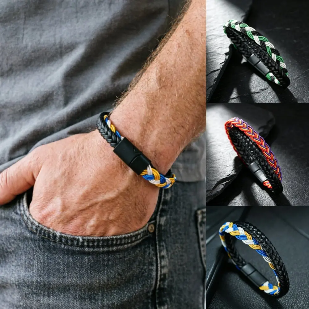 Fashion Braided Leather Wristband For Men 3 Styles Contrast Weave Magnetic Clasp Bangle Vintage Casual Daily Wear Pulseria Homme