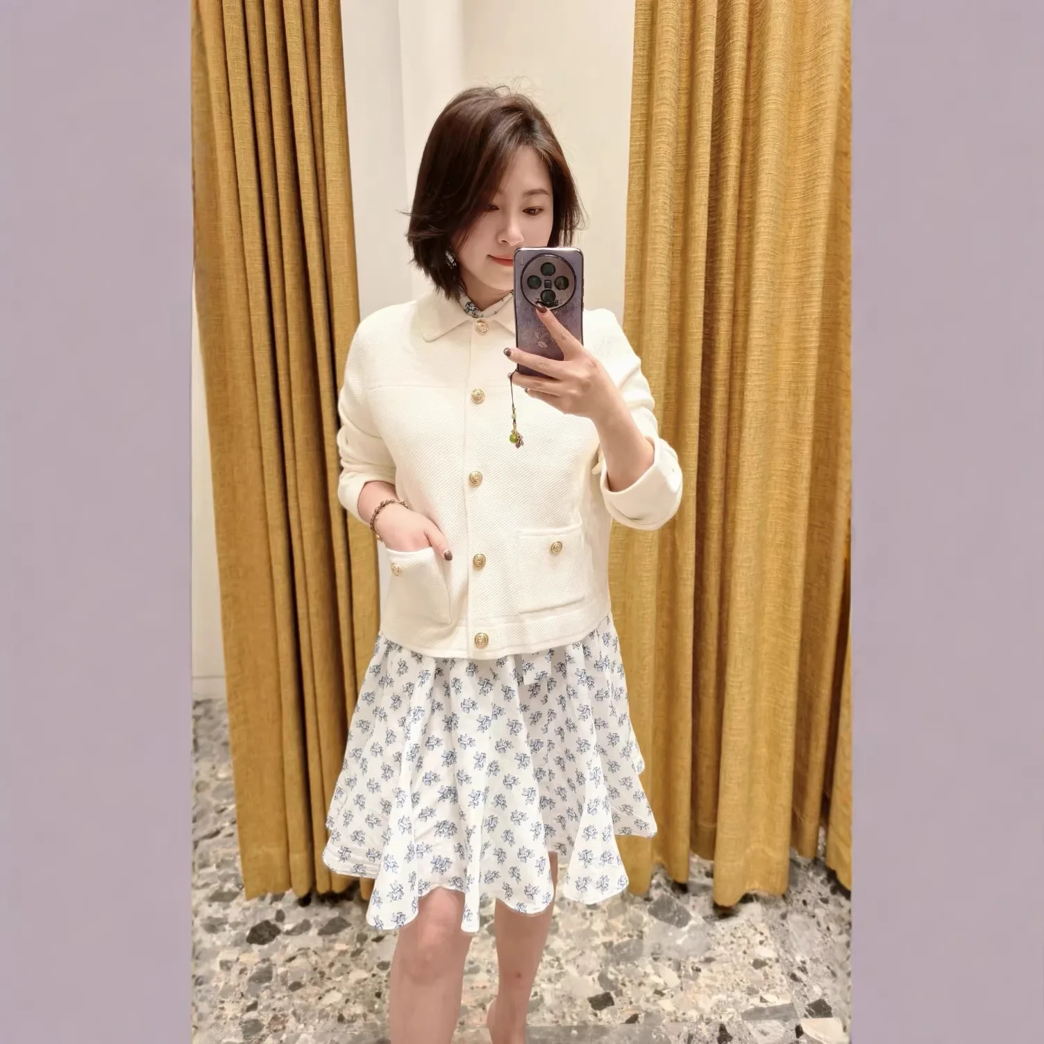 

Spring Women Turn-down Collar Long Sleeve Gold Button Pocket Solid Knit Coat Single-breasted Elegant Casual Knitwear Cardigan