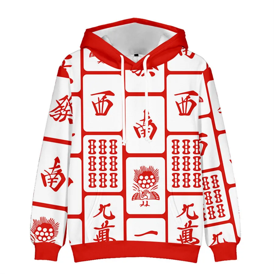 

Chinese Style Mahjong Hoodies Retro Long Sleeve Loose Casual Outerwear Clothes Men and Women Autumn and Winter