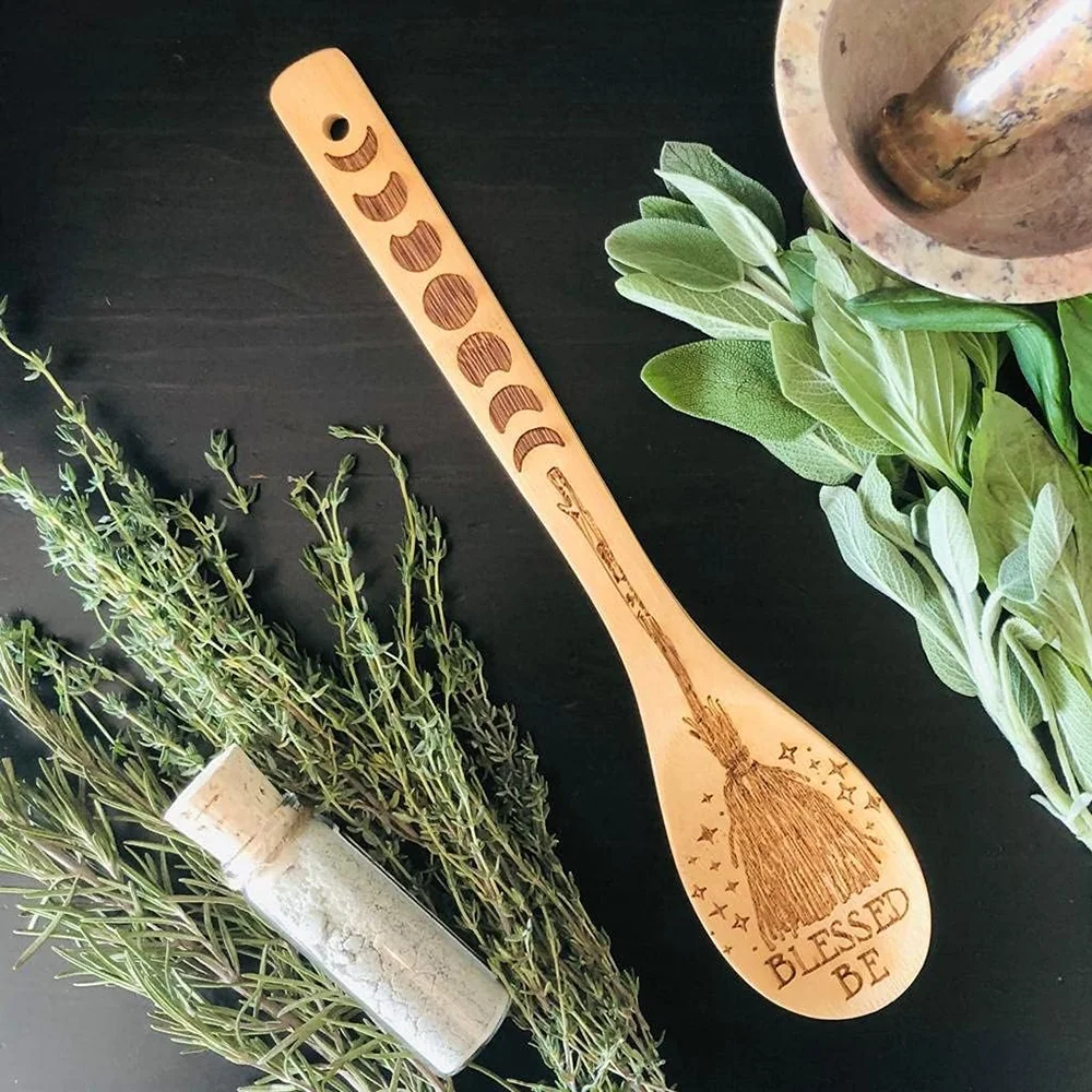 Witchy Decor Yule 대나무 나무 숟가락 대 - Kitchen Witch Baking 리뷰 및 가격
