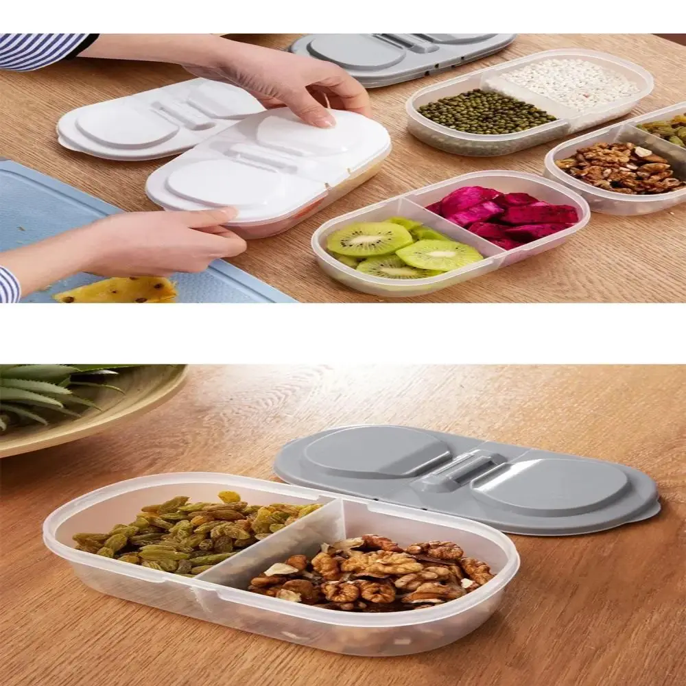 Double Compartment With Lid Food Dried Fruit Sealing Jar Multifunctional Kitchen Refrigerator Plastic Storage Jar